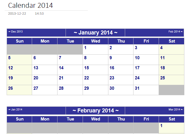 Calendar 2014 Template