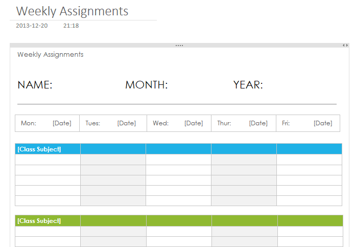 Weekly Assignments Template