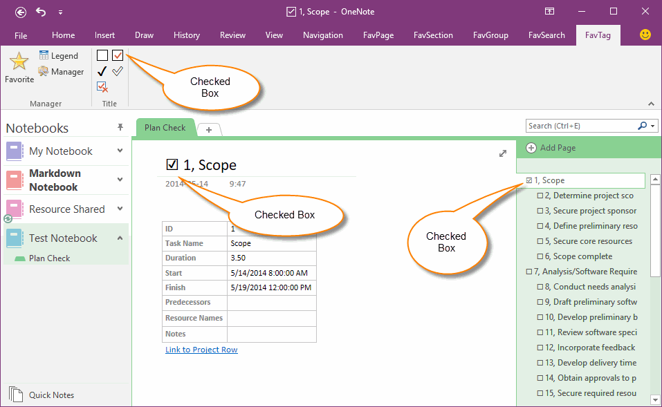 Insert Check Box Into OneNote Page Title For Project The Check Box 