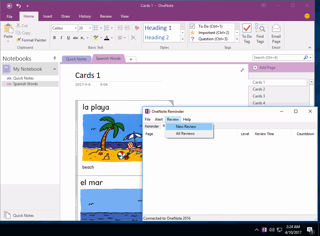 OneNote Reminder New Review Feature