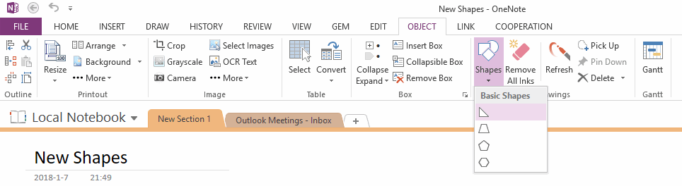 Insert OneNote New Shapes Right Triangle Trapezoid Pentagon Hexagon 