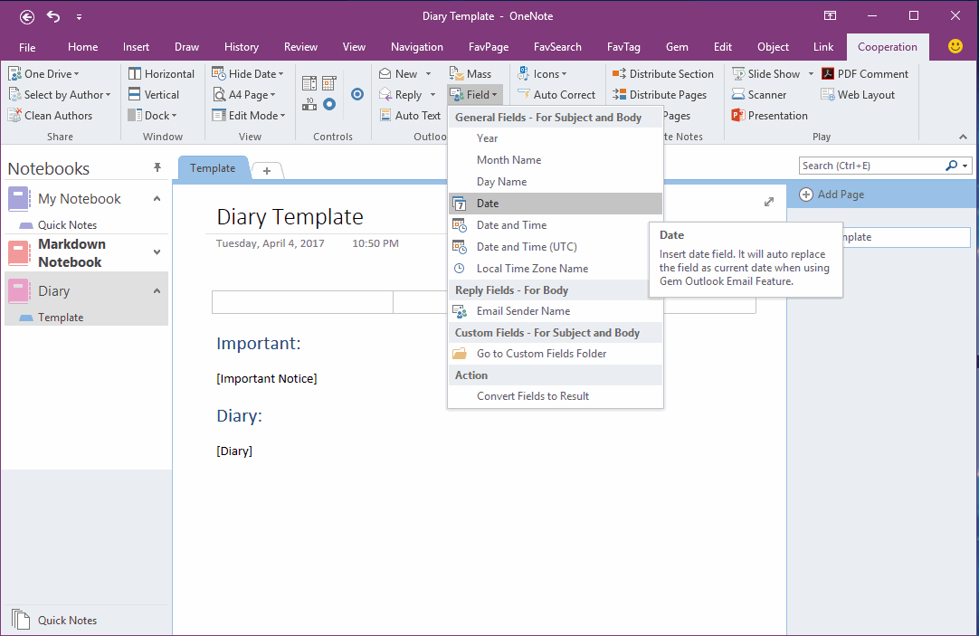 How to Create and Using Date Fields in an OneNote Template? - Office