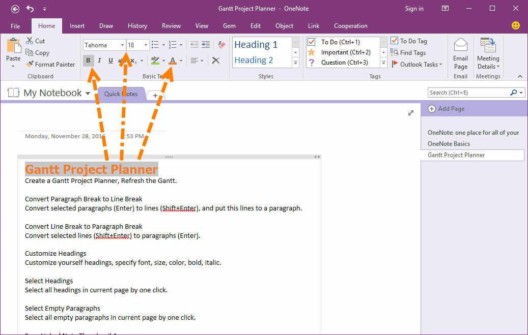 change header style in onenote for mac