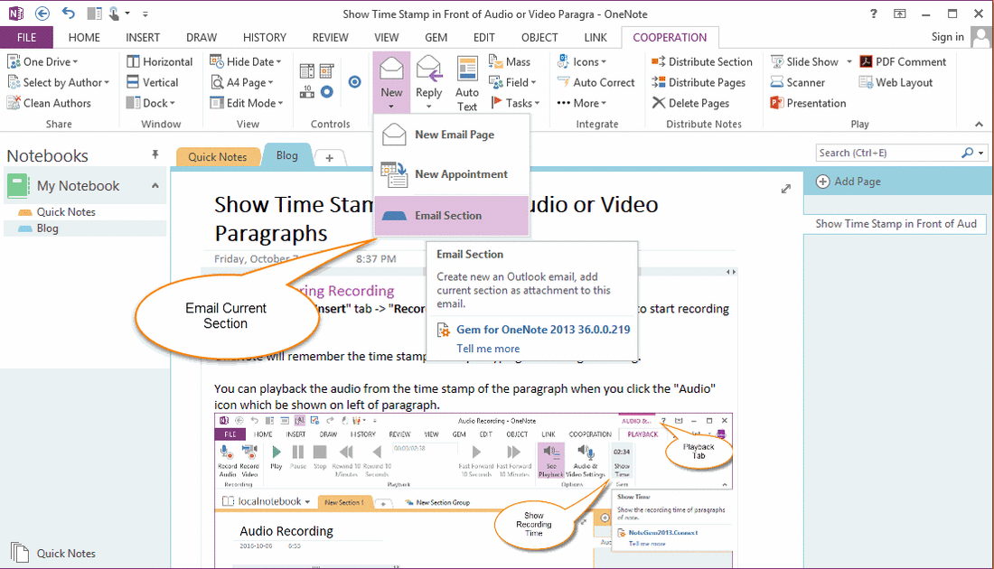 send email to microsoft onenote 2016