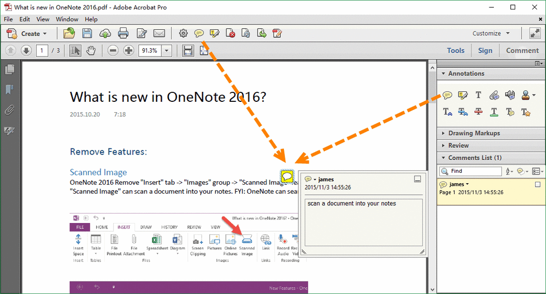 Add Sticky Note in OneNote Page, to Comment - Office OneNote Gem Add-Ins