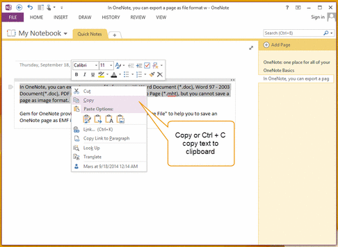 copy text from picture onenote