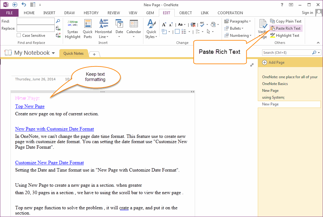 Paste Rich Text Into OneNote Without Loses Formatting Office OneNote 