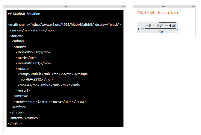 One Markdown MathML Equation