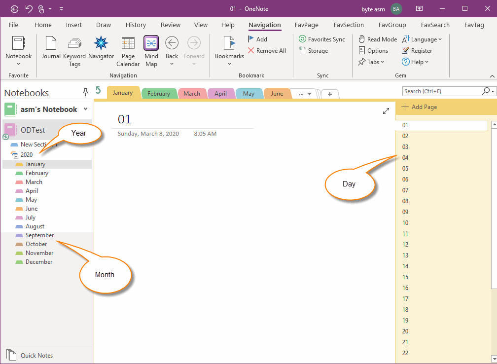 EXE: Create OneNote Annual Journal Template, Year Section Group 