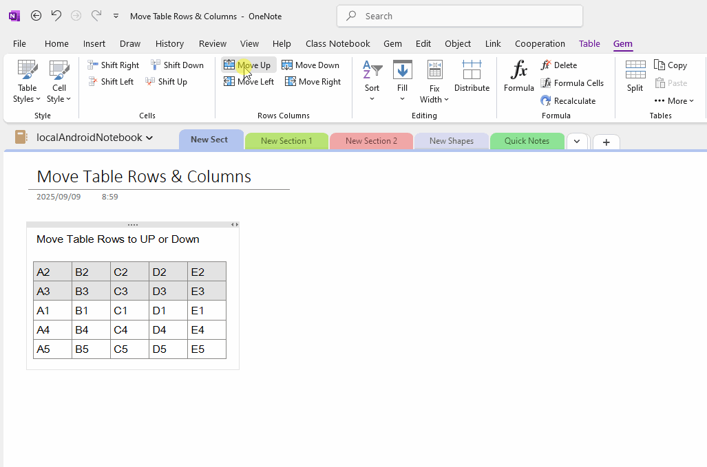 Move Selected Rows Up
