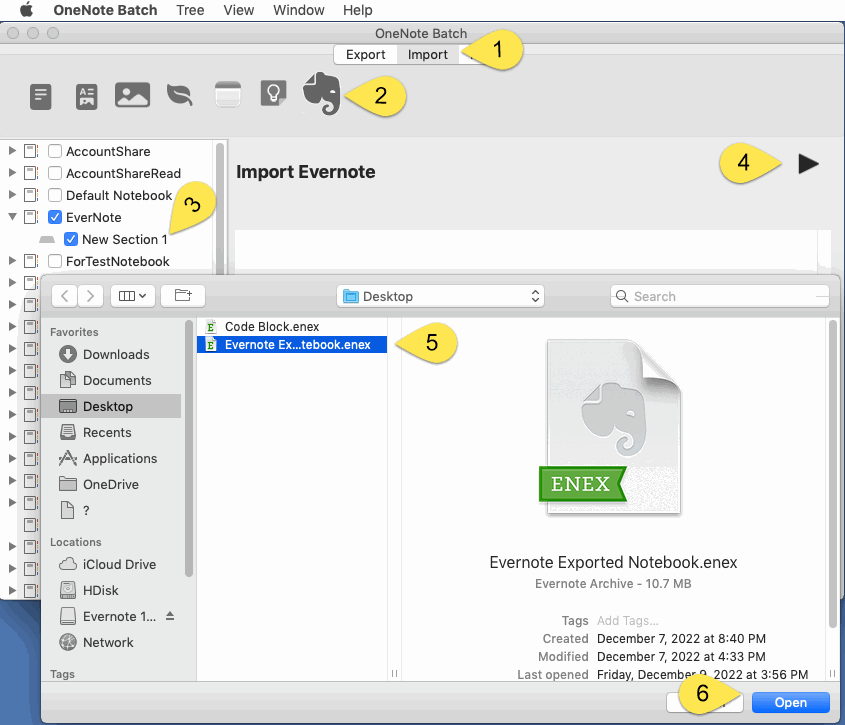 Open the enex File in OneNote Batch for Mac