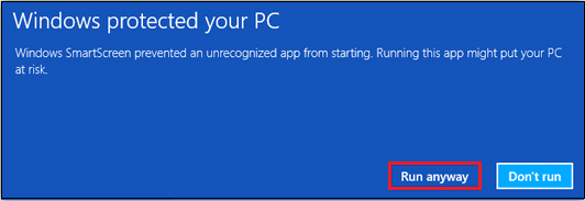 When you click on it, you will see a window, with a new option: Run anyway. Click it, and you’re done.