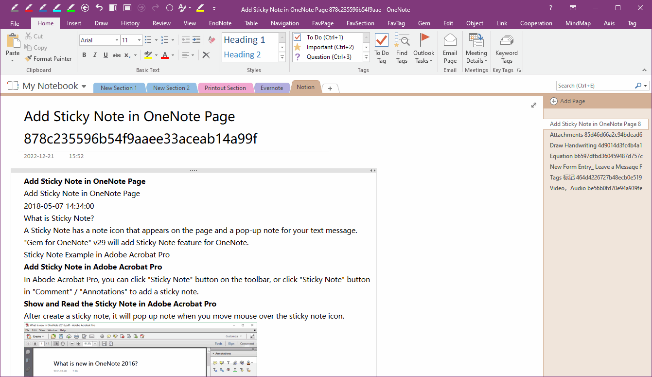 View Imported Pages in Office OneNote
