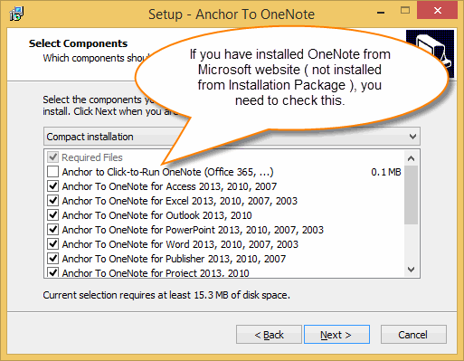 Anchor to OneNote Install