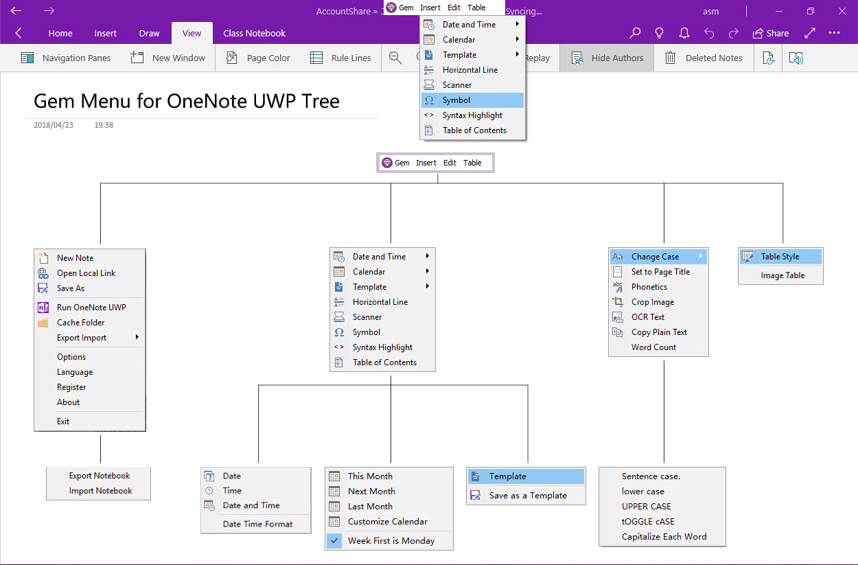 Gem Menu for Windows 10 OneNote (UWP) Structure