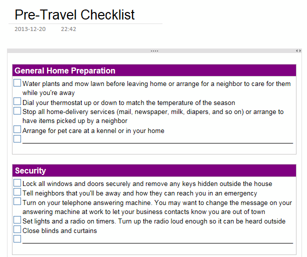 Pre-Travel Checklist