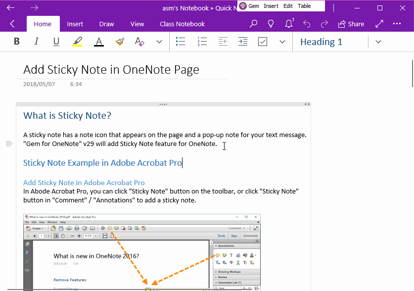 Gem Menu for OneNote UWP save selection to HTML file.