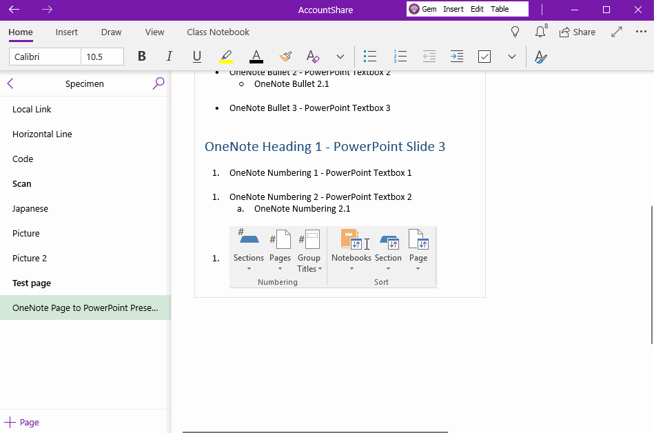 Convert OneNote content to PPT, convert heading 1 to the slide title, and convert paragraph block to text box.