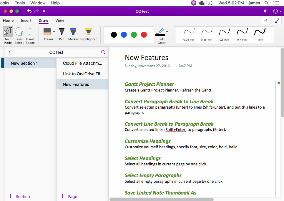 Use Gem Menu for MAC OneNote to create a OneNote page with a custom date title.