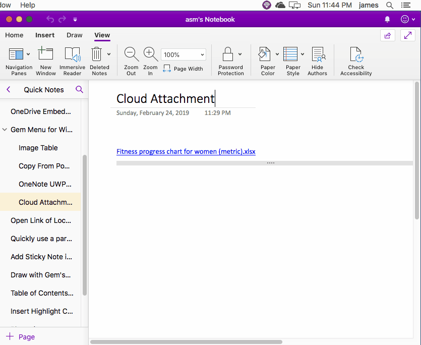 Gem Menu provides direct use of local App to open a cloud attachment for Mac OneNote for editing