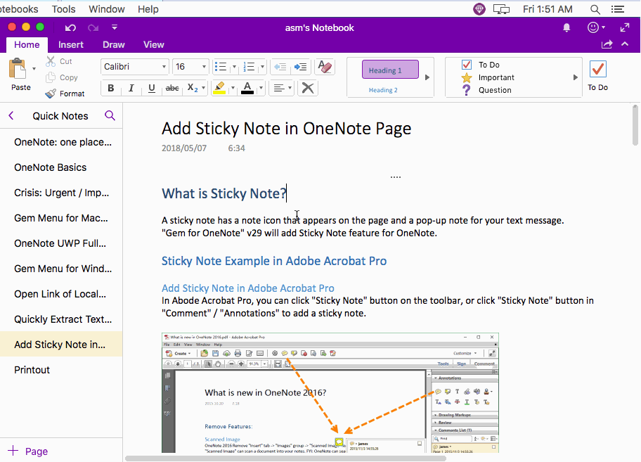 Using Gem Menu to save the selected content in OneNote as a Word document.