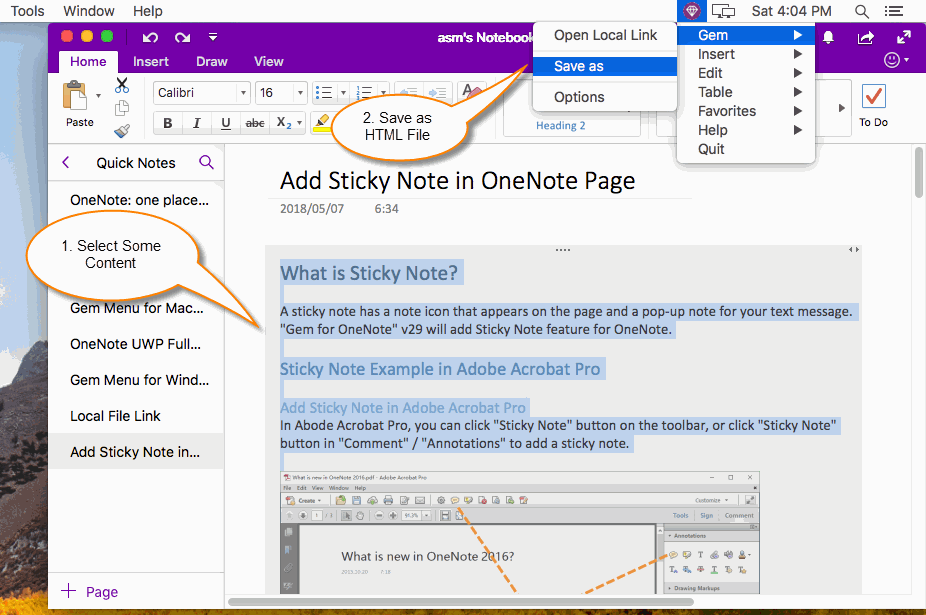 Step 1: Select Content in Mac OneNote
