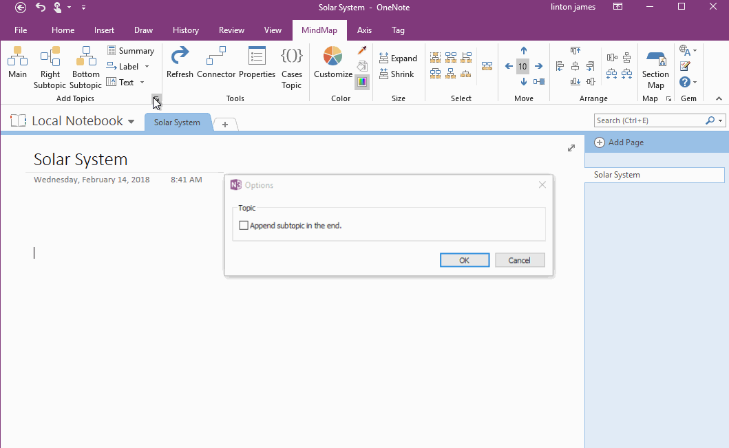 Quickly Create Subpage with Backlink from OneNote Mind Map