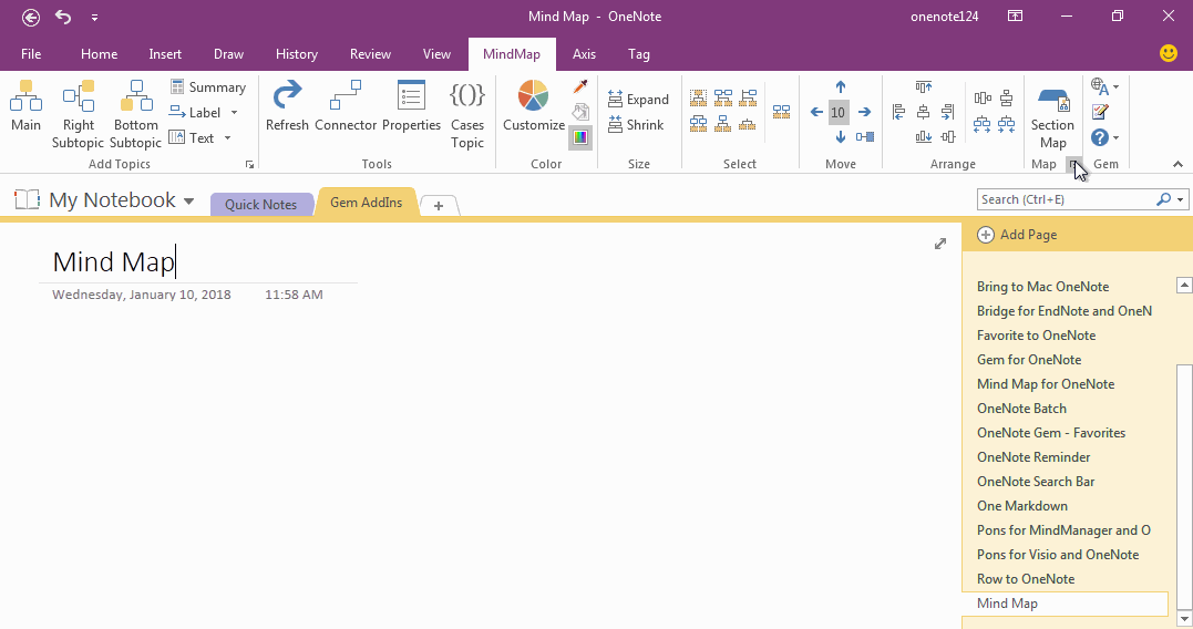 How to Create Redial Mind Map for Current OneNote Section?