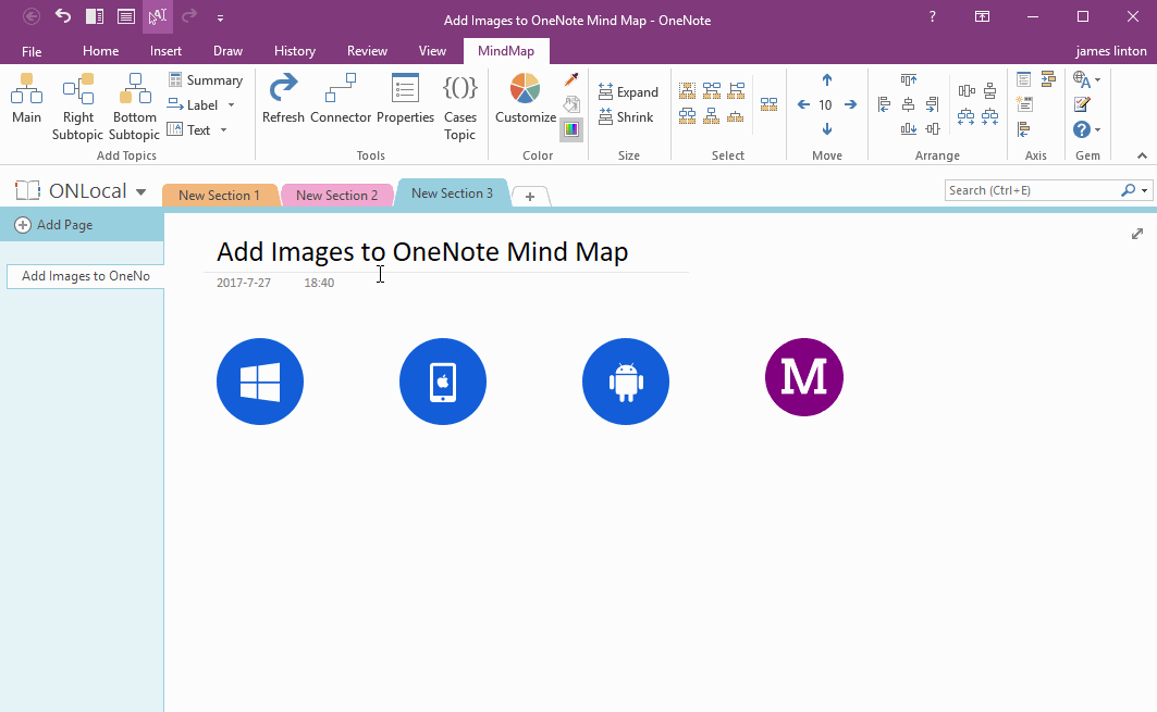 Insert Image into Topic of OneNote Mind Map