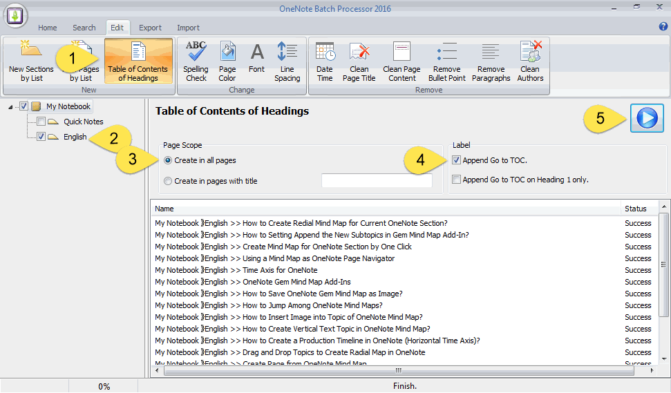 Create Table of Contents of Headings for OneNote Pages