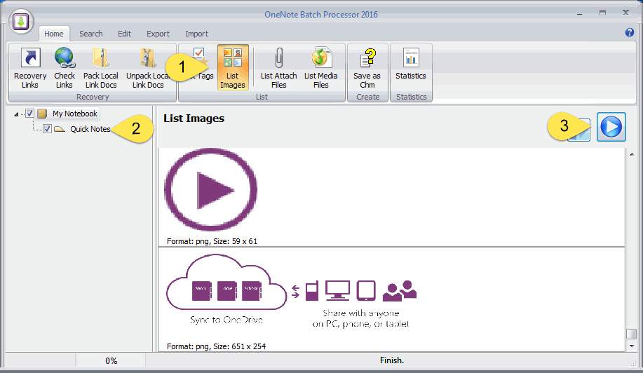List Images in OneNote Notebooks or Sections
