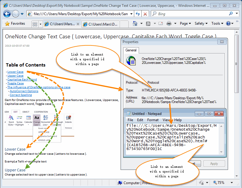 Using IE to Browse the Exported HTML File
