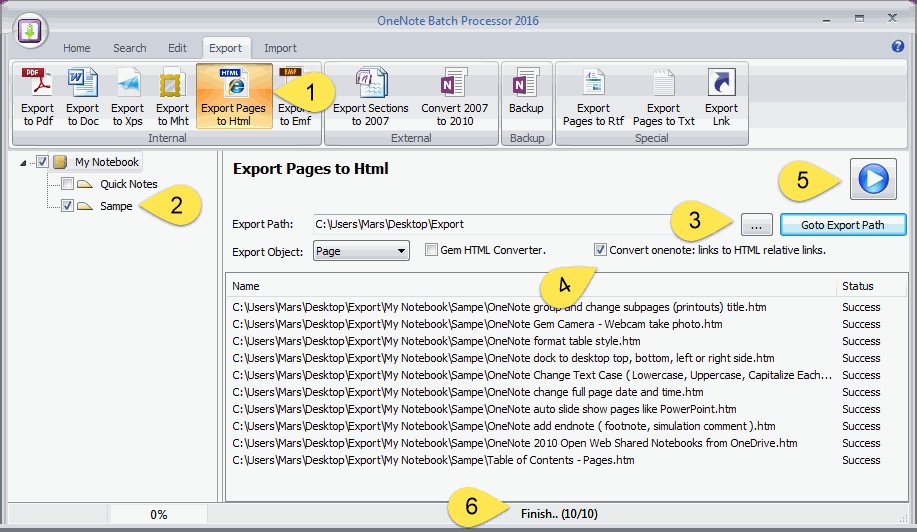 Export OneNote Pages as HTML Files