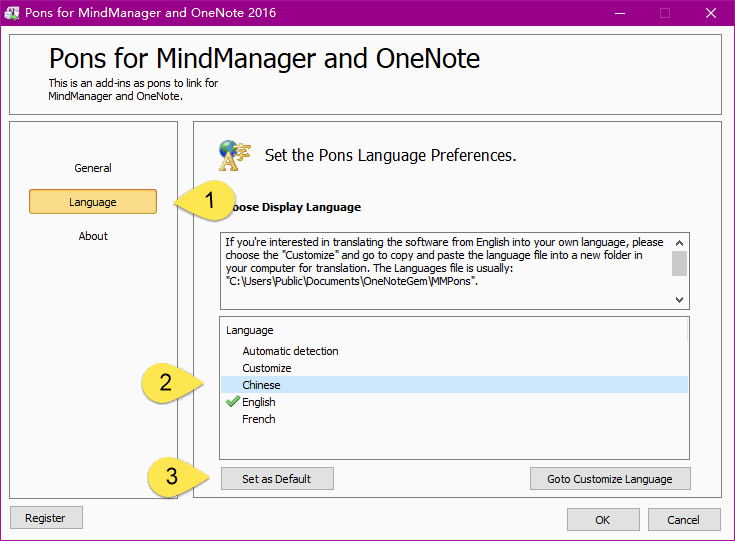 Set Up the Display Language for Pons for MindManager
