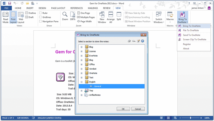 Bring to OneNote for Word