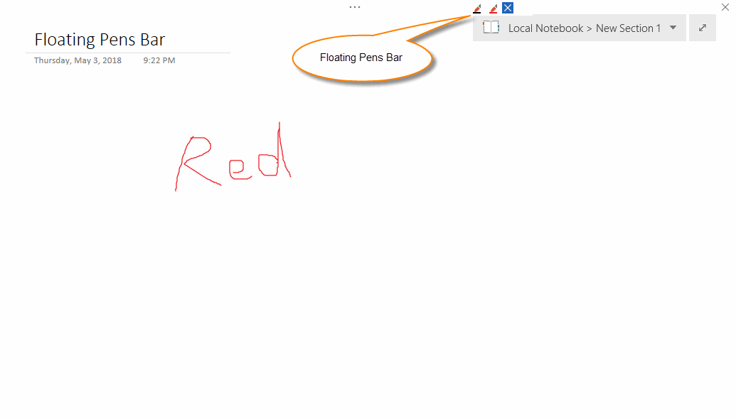 Float Pen Bar shown on OneNote Full Page View