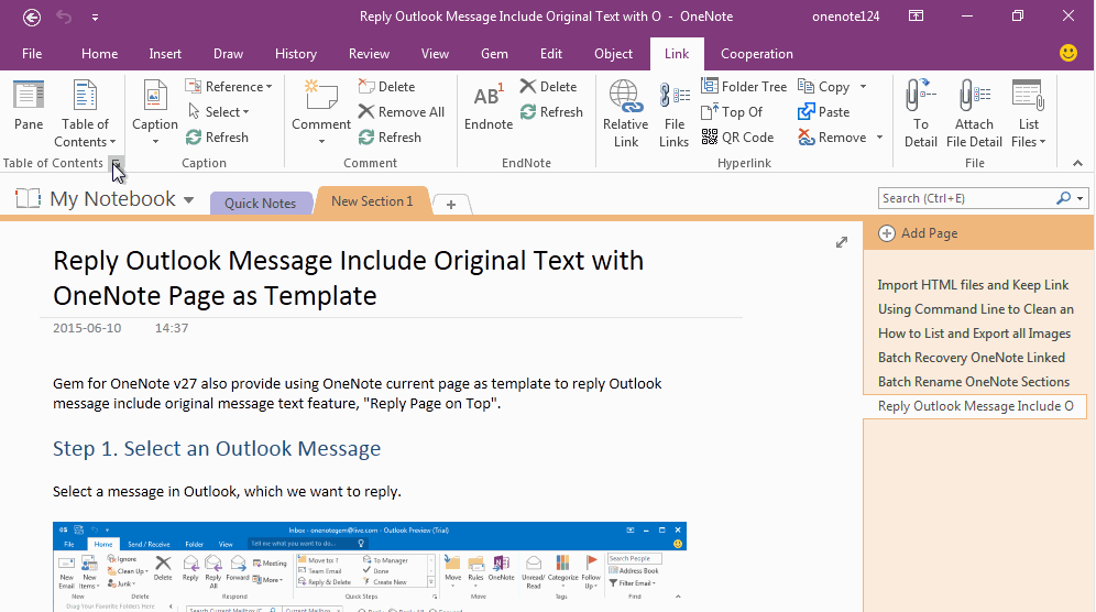 Create Table of Contents of Headings for OneNote, and Add Label top of Headings to jump back TOC.