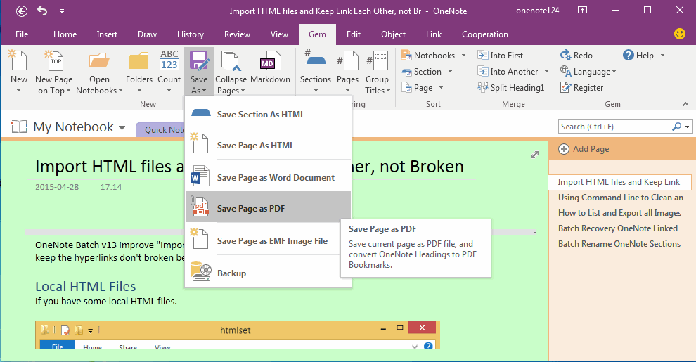 Save OneNote Page As PDF File And Keep The Page Background Color 