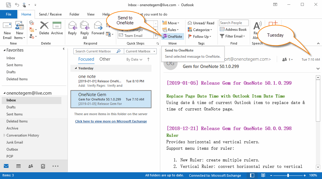 Save Message from Outlook to OneNote 