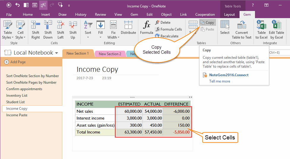 Select Some of Cells, Use Gem Copy Table Feature