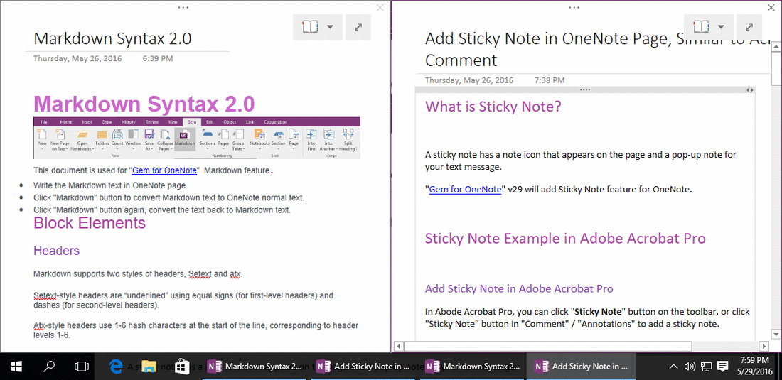 View 2 OneNote Windows Side by Side