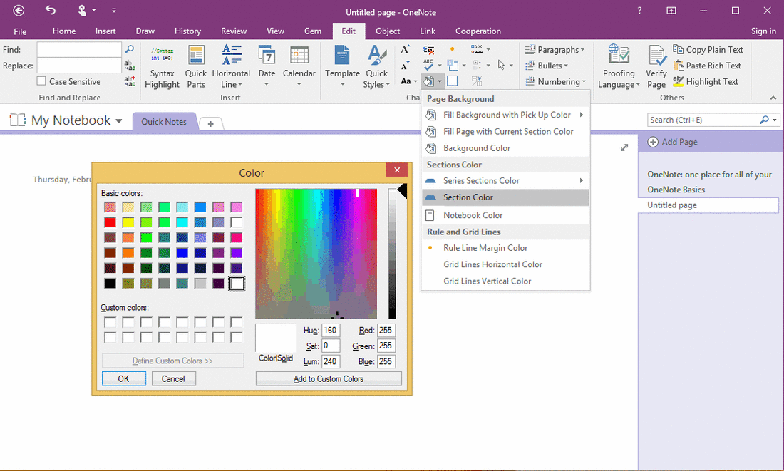 OneNote Section Color Box