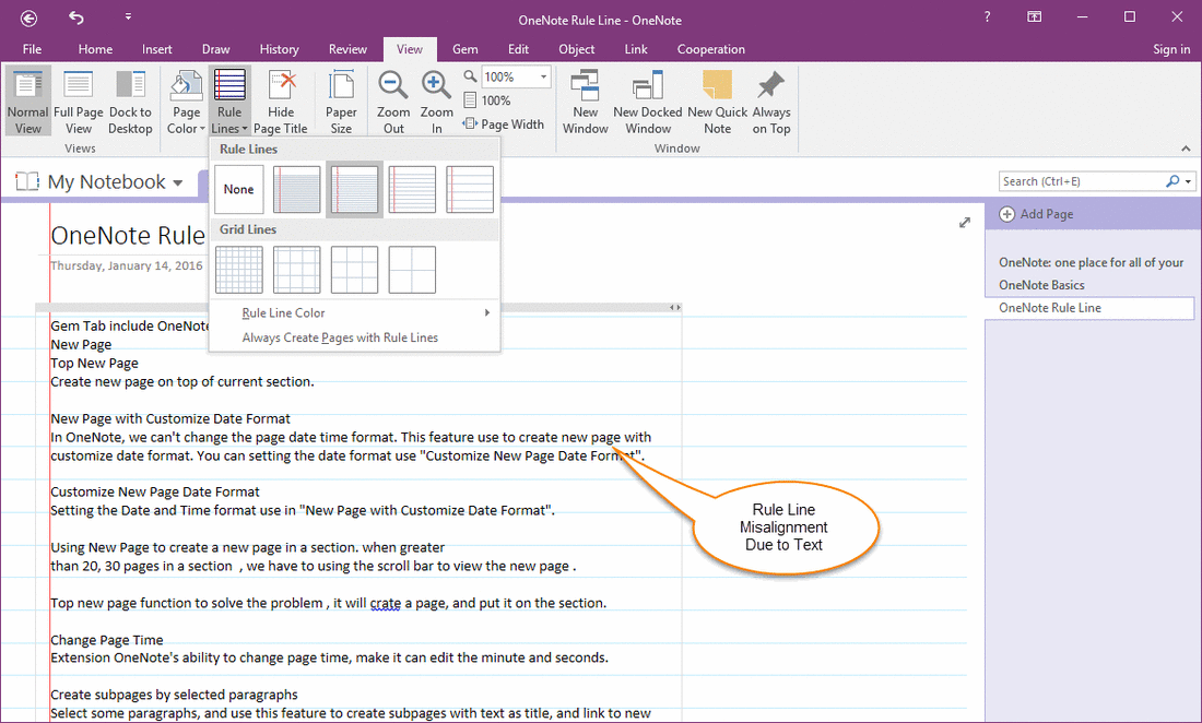 OneNote Rule Line Misalignment Due to Text