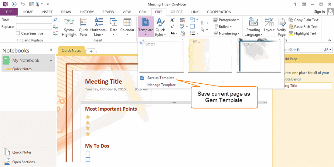 Edit an OneNote Page for Make Template