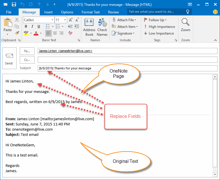 The Outlook Reply Message