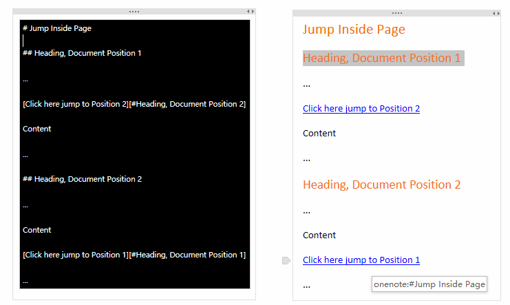 OneNote Markdown Reference Link for Heading - Jump Inside Page