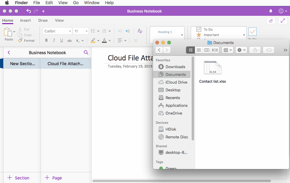 OneNote for MAC add Cloud File Attachment feature.