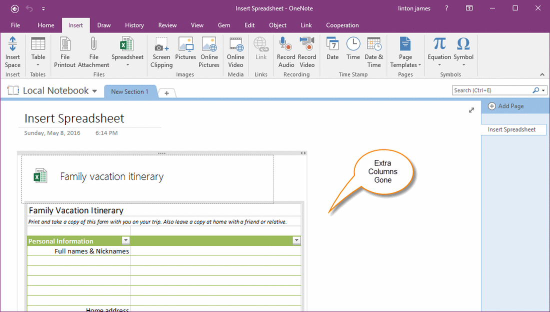 How To Remove Extra Empty Columns Display In Excel Spreadsheet In OneNote Office OneNote Gem 