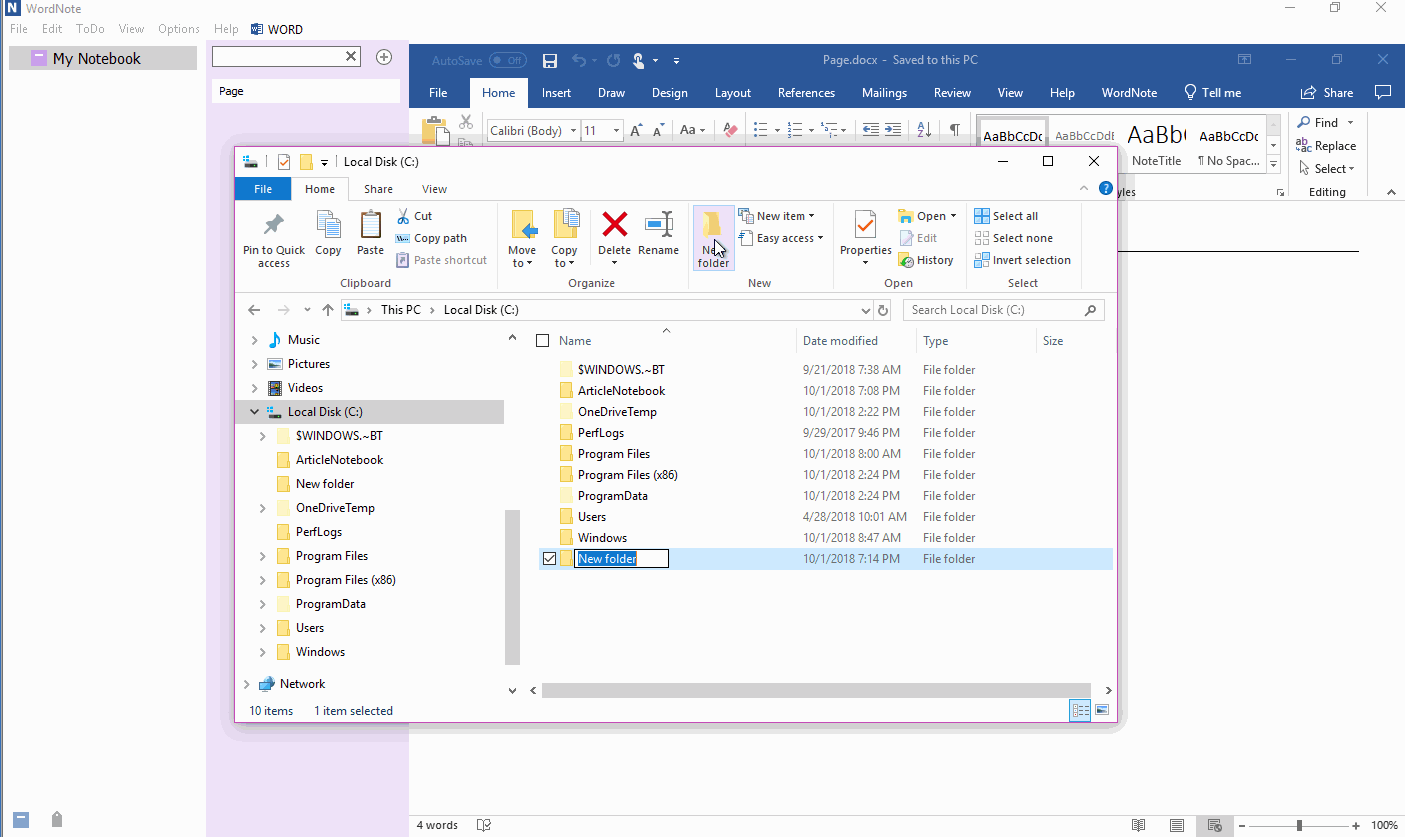 WordNote can use any one of the Windows folders as a notebook.