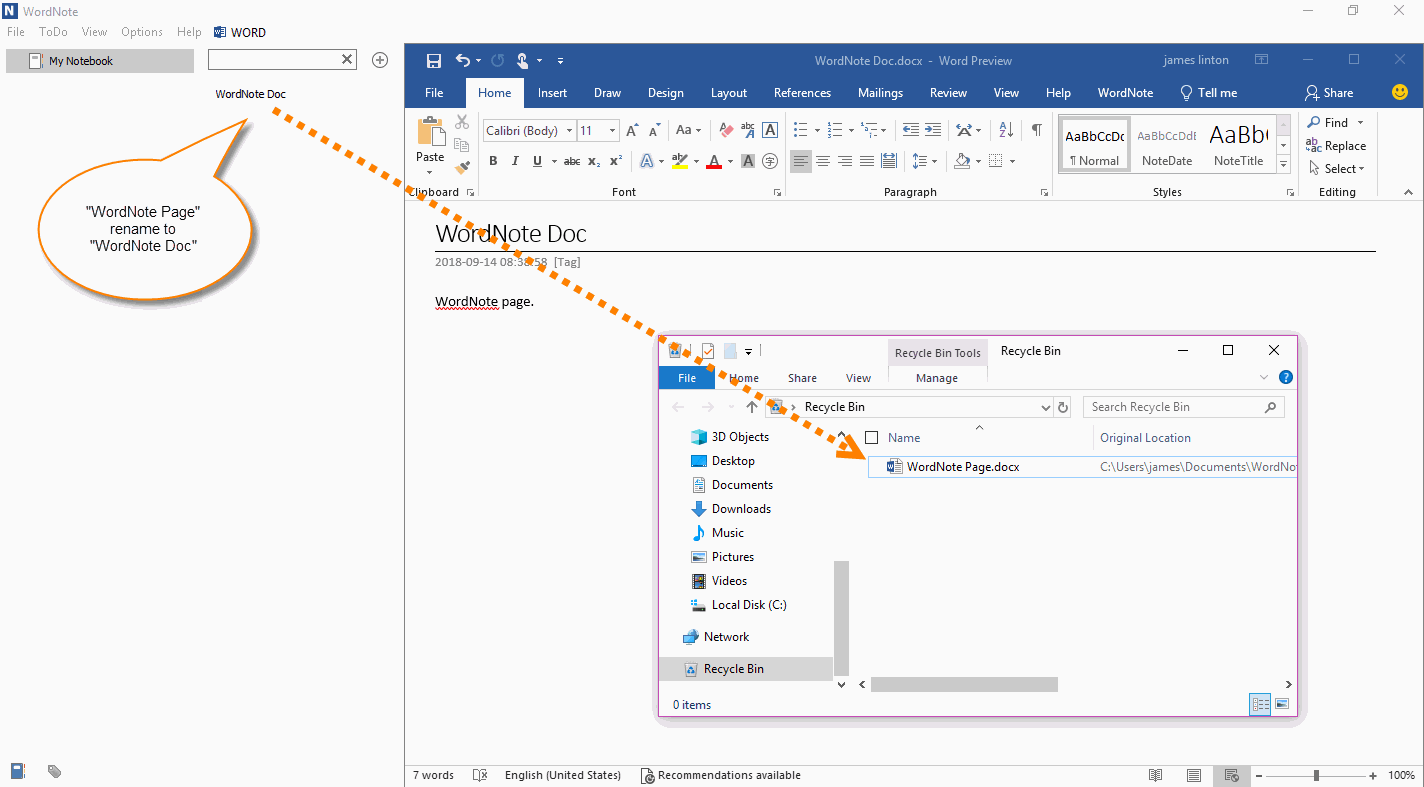 Rename Page in WordNote 